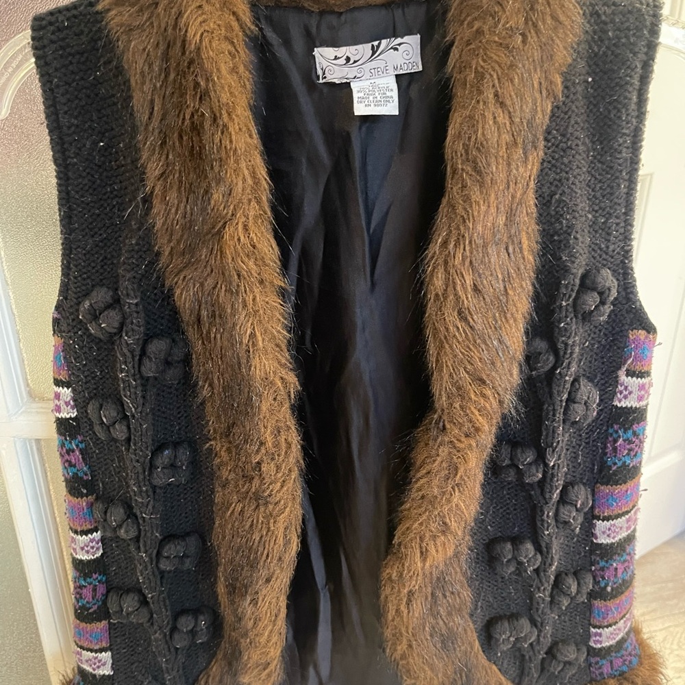 Black Knit Vest with Faux Fur Trim